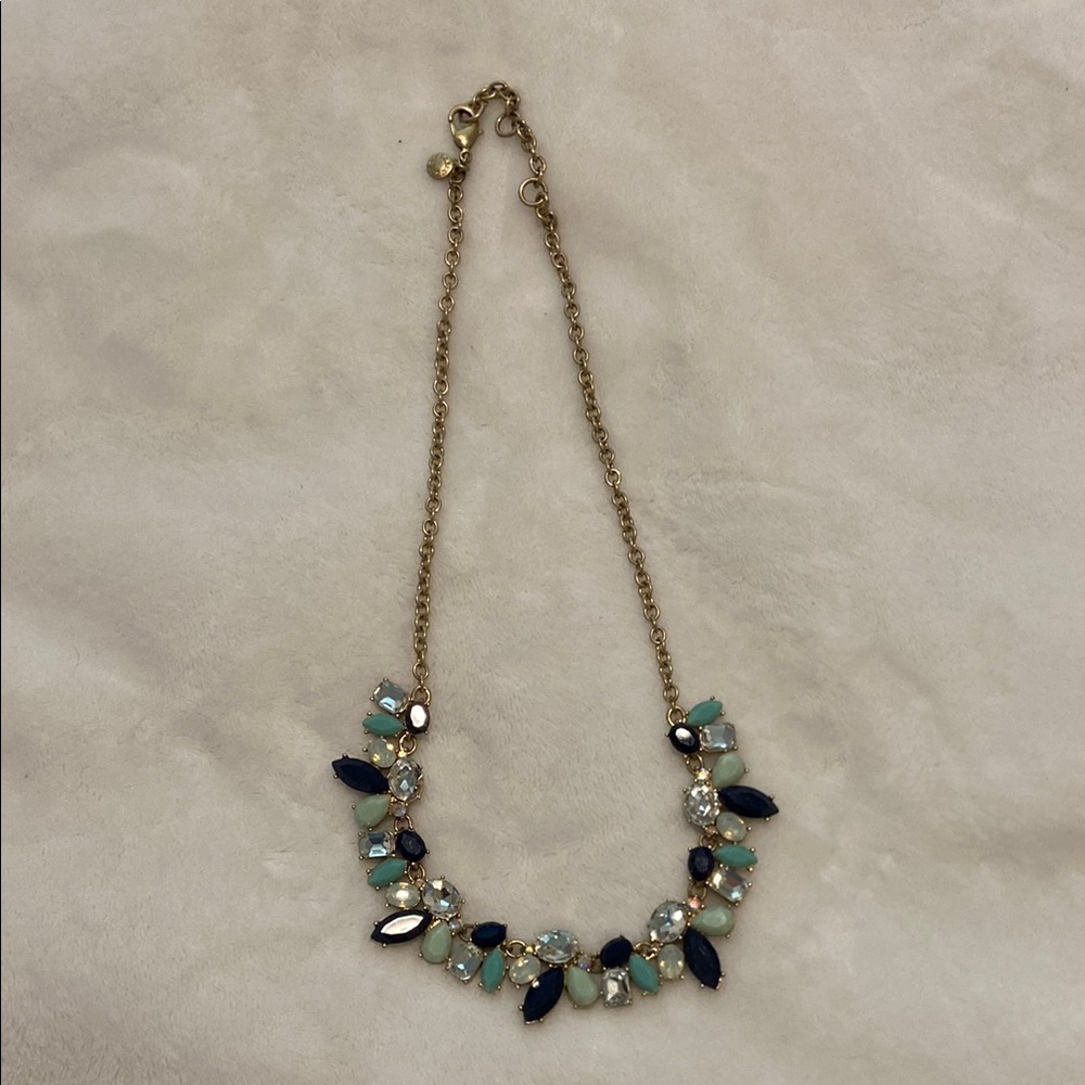 J. Crew Gold and Blue Crystal Necklace